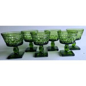 Vintage Indiana Glass Colony Park Lane Avocodo Green Sherbet Glasses Set of 6